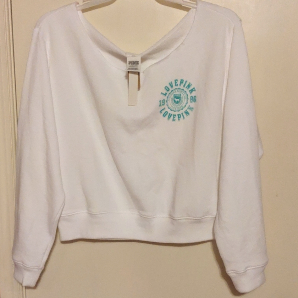 🔥🔥 VS Pink off the shoulder sweatshrt top XL NWT - Picture 2 of 6